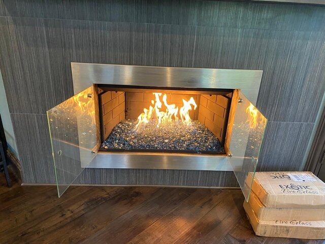 New Fireplace Installed Cottonwood Heights Fresh silver gas fireplace installed in wall